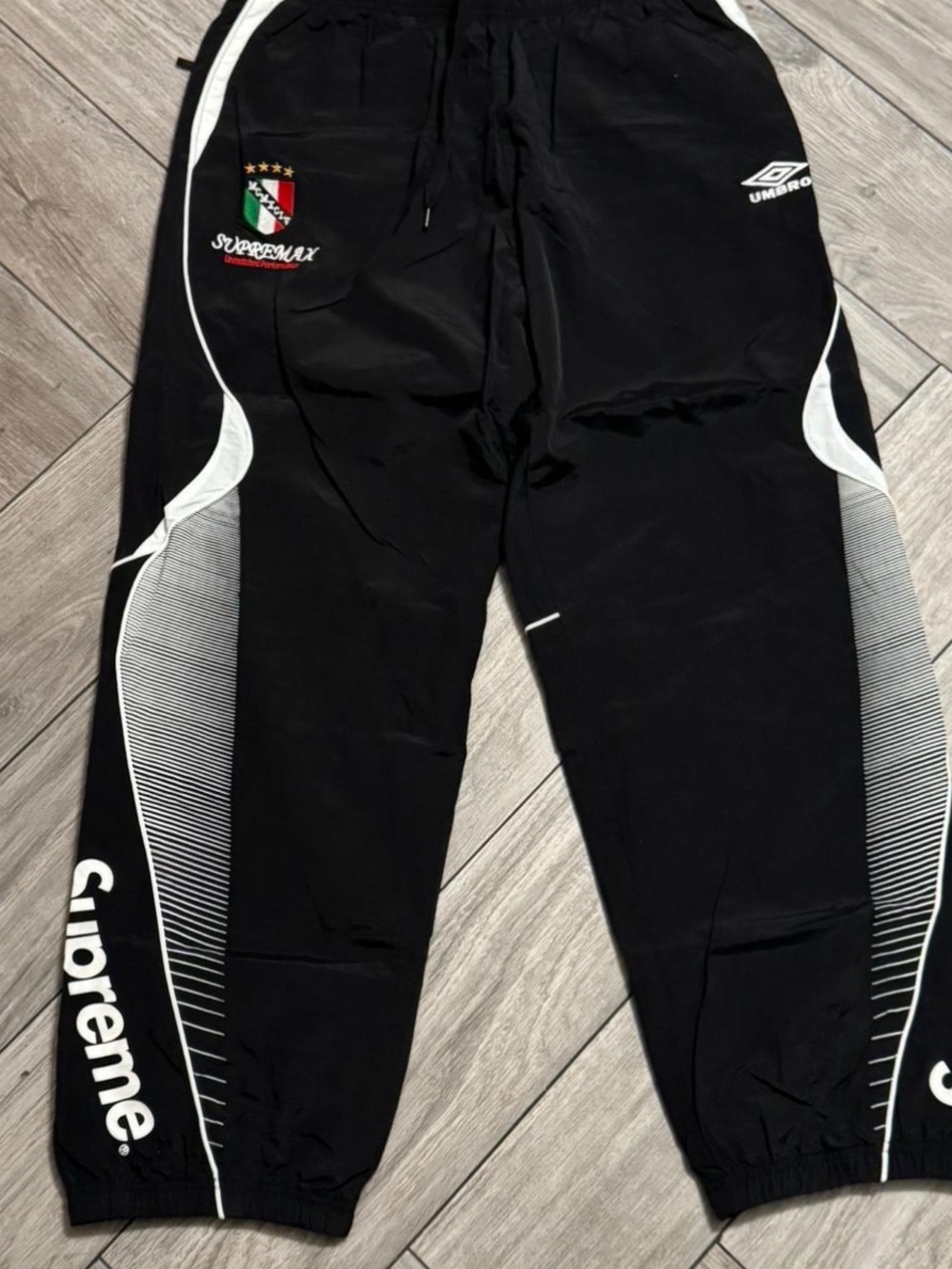 Supreme Black & White Track Pants with Umbro Logo